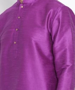 Vastramay Men's Purple Cotton Silk Blend Kurta