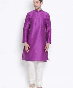 Vastramay Men's Purple Cotton Silk Blend Kurta