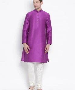Vastramay Men's Purple Cotton Silk Blend Kurta And Pyjama Set