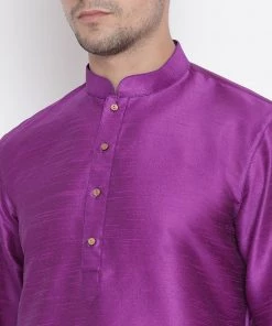 Vastramay Men's Purple Cotton Silk Blend Kurta And Pyjama Set