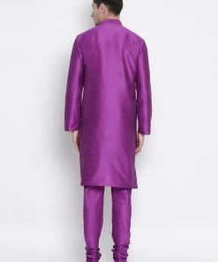 Vastramay Men's Purple Cotton Silk Blend Kurta And Pyjama Set