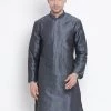 Vastramay Men's Grey Cotton Silk Blend Kurta