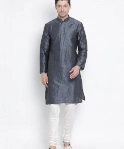 Vastramay Men's Grey Cotton Silk Blend Kurta