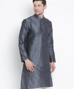 Vastramay Men's Grey Cotton Silk Blend Kurta