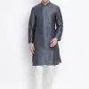 Vastramay Men's Grey Cotton Silk Blend Kurta And Pyjama Set