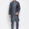 Vastramay Men's Grey Cotton Silk Blend Kurta And Pyjama Set