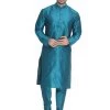 Vastramay Men's Dark Green Cotton Silk Blend Kurta And Pyjama Set
