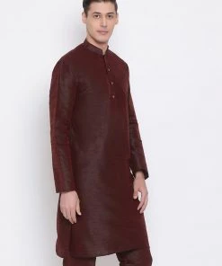 Vastramay Men's Burgundy Silk Blend Kurta