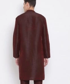 Vastramay Men's Burgundy Silk Blend Kurta