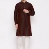 Vastramay Men's Burgundy Silk Blend Kurta And Pyjama Set