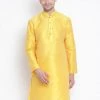 Vastramay Men's Yellow Cotton Silk Blend Kurta