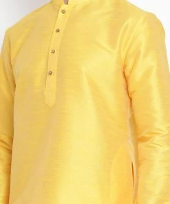 Vastramay Men's Yellow Cotton Silk Blend Kurta 10 Vastramay Men's Yellow Cotton Silk Blend Kurta