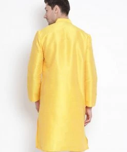 Vastramay Men's Yellow Cotton Silk Blend Kurta 11 Vastramay Men's Yellow Cotton Silk Blend Kurta