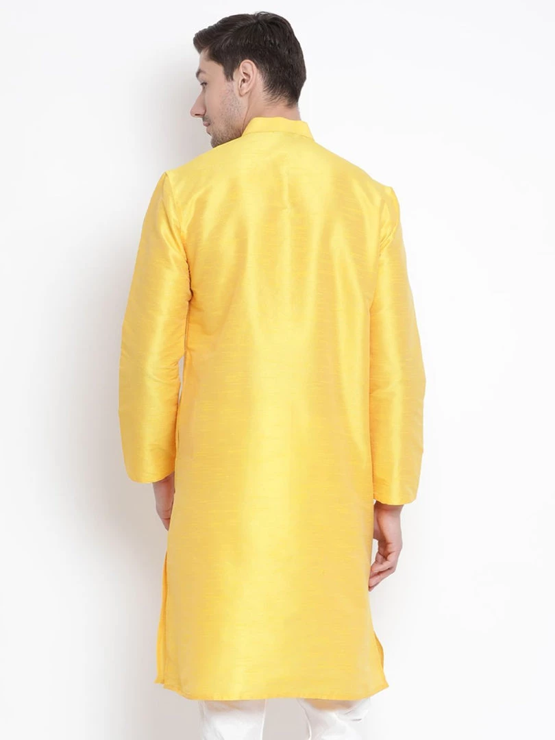 Vastramay Men's Yellow Cotton Silk Blend Kurta 6 Vastramay Men's Yellow Cotton Silk Blend Kurta