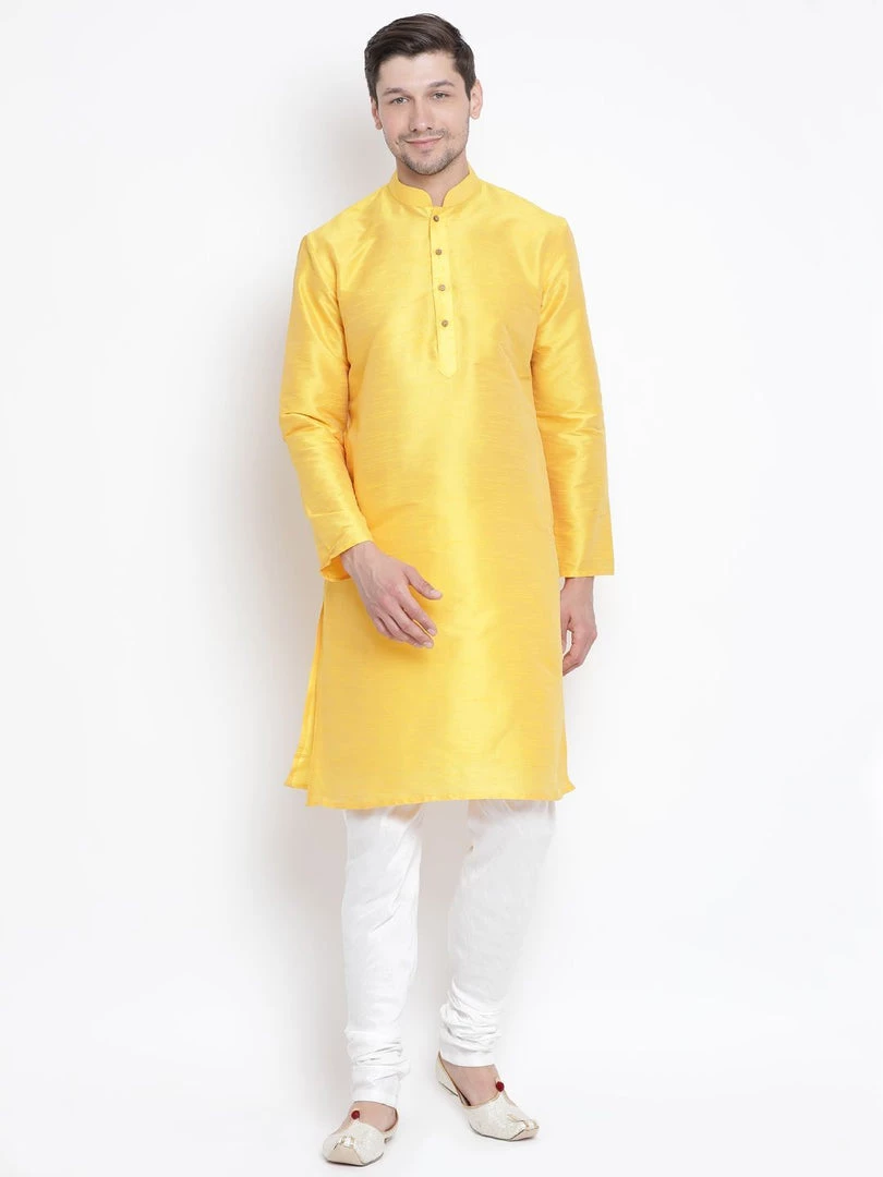 Vastramay Men's Yellow Cotton Silk Blend Kurta 7 Vastramay Men's Yellow Cotton Silk Blend Kurta