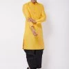 VASTRAMAY Men's Yellow And Black Silk Blend Kurta And Dhoti Set