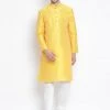 Vastramay Men's Yellow Cotton Silk Blend Kurta And Pyjama Set