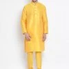 Vastramay Men's Yellow Cotton Silk Blend Kurta And Pyjama Set
