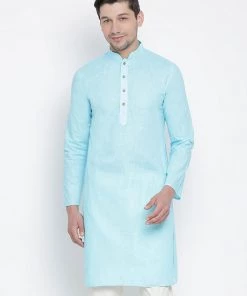 Vastramay Men's Light Blue Cotton Kurta
