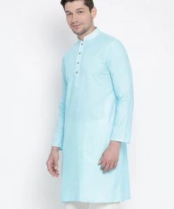 Vastramay Men's Light Blue Cotton Kurta