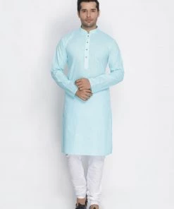 Kurta Pyjama Vastramay Aqua And White Baap Beta Kurta And Pyjama Set