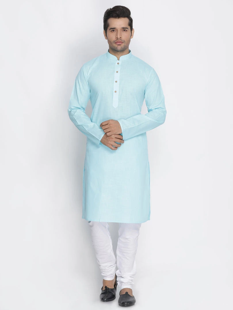 Vastramay Men's Light Blue Cotton Kurta And Pyjama Set 3 Vastramay Men's Light Blue Cotton Kurta And Pyjama Set