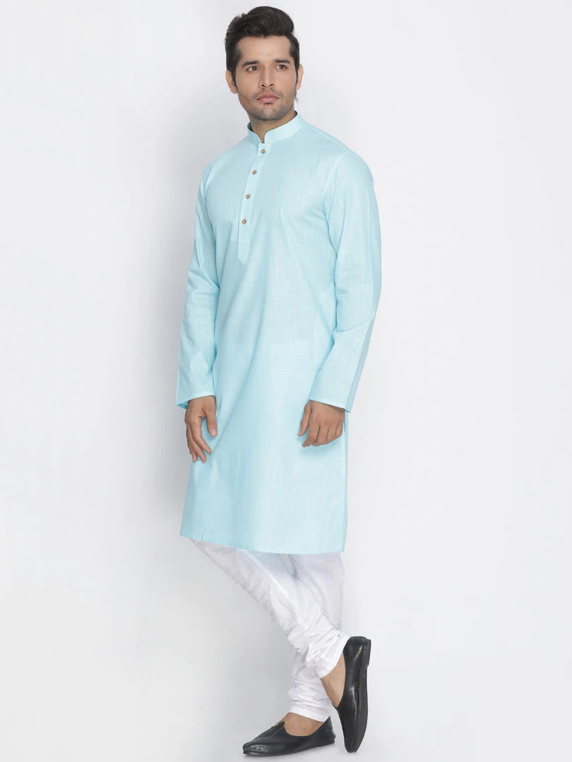 Vastramay Men's Light Blue Cotton Kurta And Pyjama Set 4 Vastramay Men's Light Blue Cotton Kurta And Pyjama Set