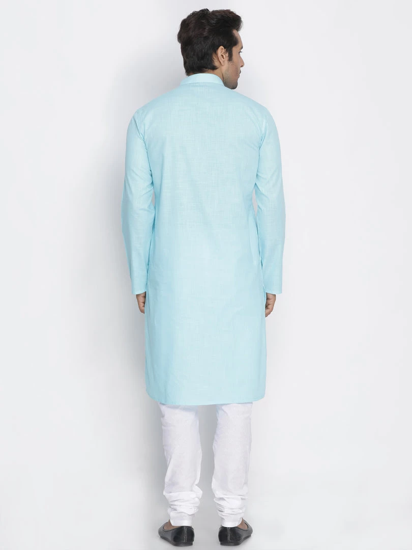 Vastramay Men's Light Blue Cotton Kurta And Pyjama Set 5 Vastramay Men's Light Blue Cotton Kurta And Pyjama Set