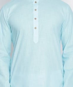 Vastramay Men's Light Blue Cotton Kurta And Pyjama Set 12 Vastramay Men's Light Blue Cotton Kurta And Pyjama Set