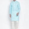 Vastramay Men's Light Blue Cotton Kurta And Pyjama Set