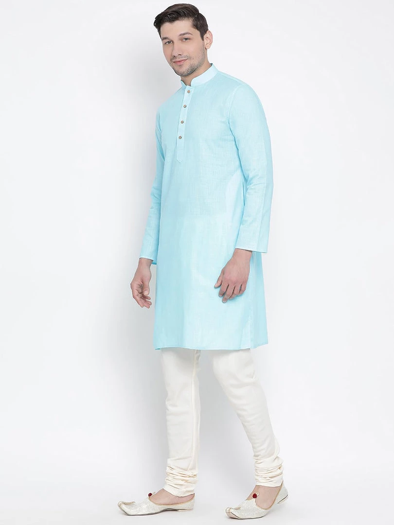 Vastramay Men's Light Blue Cotton Kurta And Pyjama Set 4 Vastramay Men's Light Blue Cotton Kurta And Pyjama Set