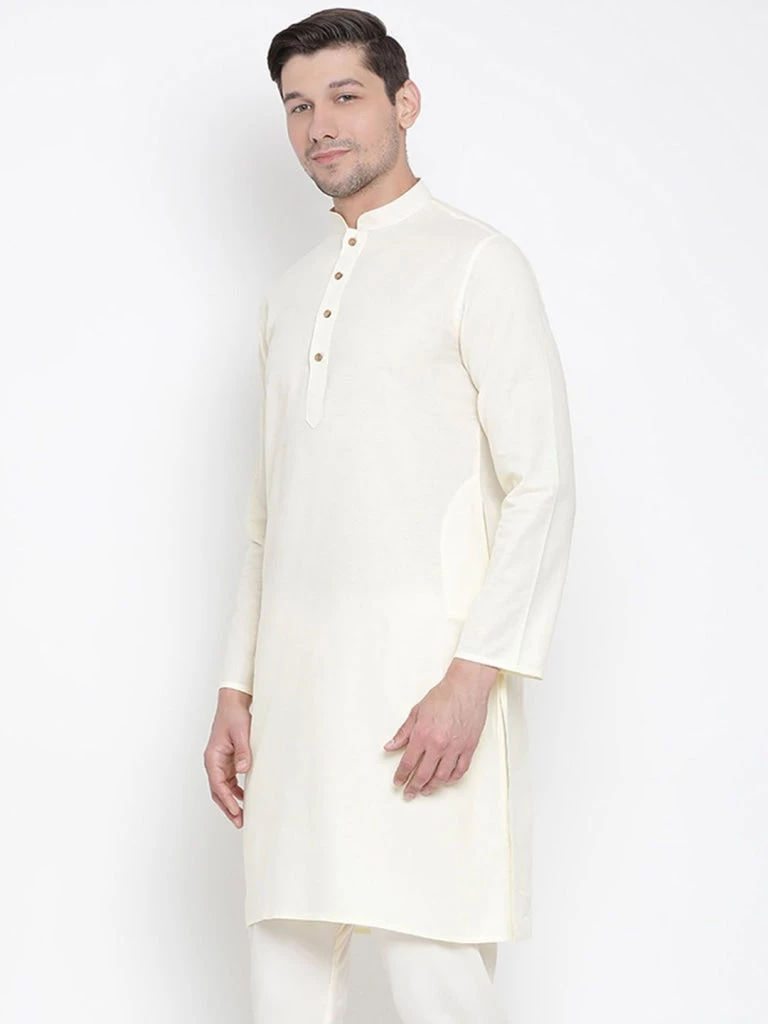 Vastramay Men's Beige Cotton Kurta 4 Vastramay Men's Beige Cotton Kurta