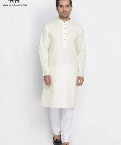 Vastramay Men's Beige Cotton Kurta And Pyjama Set Kurta Sets
