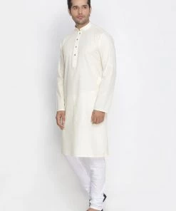 Vastramay Men's Beige Cotton Kurta And Pyjama Set Kurta Sets
