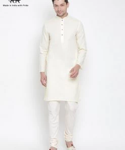 Vastramay Men's Beige Cotton Kurta And Pyjama Set Kurta Sets