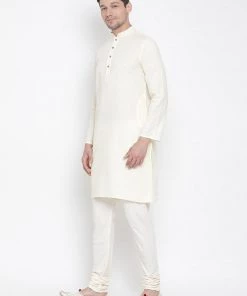 Vastramay Men's Beige Cotton Kurta And Pyjama Set Kurta Sets