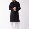 VASTRAMAY Men's Black Cotton Blend Kurta And White Dhoti Set