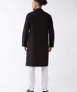 Kurta Sets VASTRAMAY Men's Black Cotton Kurta And Pyjama Set