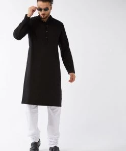 Kurta Sets VASTRAMAY Men's Black Cotton Kurta And Pyjama Set