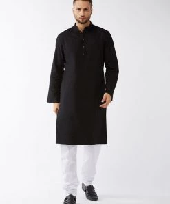 Kurta Sets VASTRAMAY Men's Black Cotton Kurta And Pyjama Set