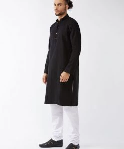 Kurta Sets VASTRAMAY Men's Black Cotton Kurta And Pyjama Set