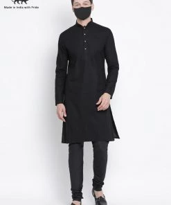 Vastramay Men's Black Cotton Kurta And Pyjama Set