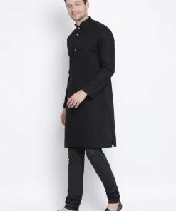 Vastramay Men's Black Cotton Kurta And Pyjama Set