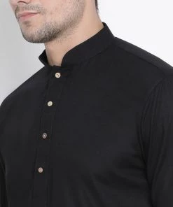Vastramay Men's Black Cotton Kurta And Pyjama Set