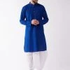 VASTRAMAY Men's Blue And White Cotton Blend Kurta And Dhoti Set