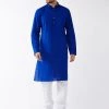 VASTRAMAY Men's Blue Cotton Linen Blend Kurta And Pyjama Set 1 VASTRAMAY Men's Blue Cotton Linen Blend Kurta And Pyjama Set