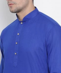 Vastramay Men's Blue Cotton Kurta And Pyjama Set