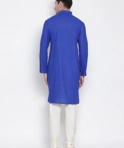 Vastramay Men's Blue Cotton Kurta And Pyjama Set