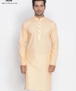 Vastramay Men's Beige Cotton Kurta