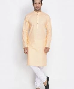 Vastramay Men's Beige Cotton Kurta